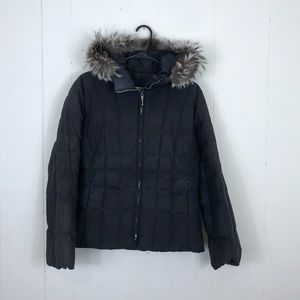 Post Card Black Quilted Puffer Down Jacket W/ Fur‎ Hood Sz M